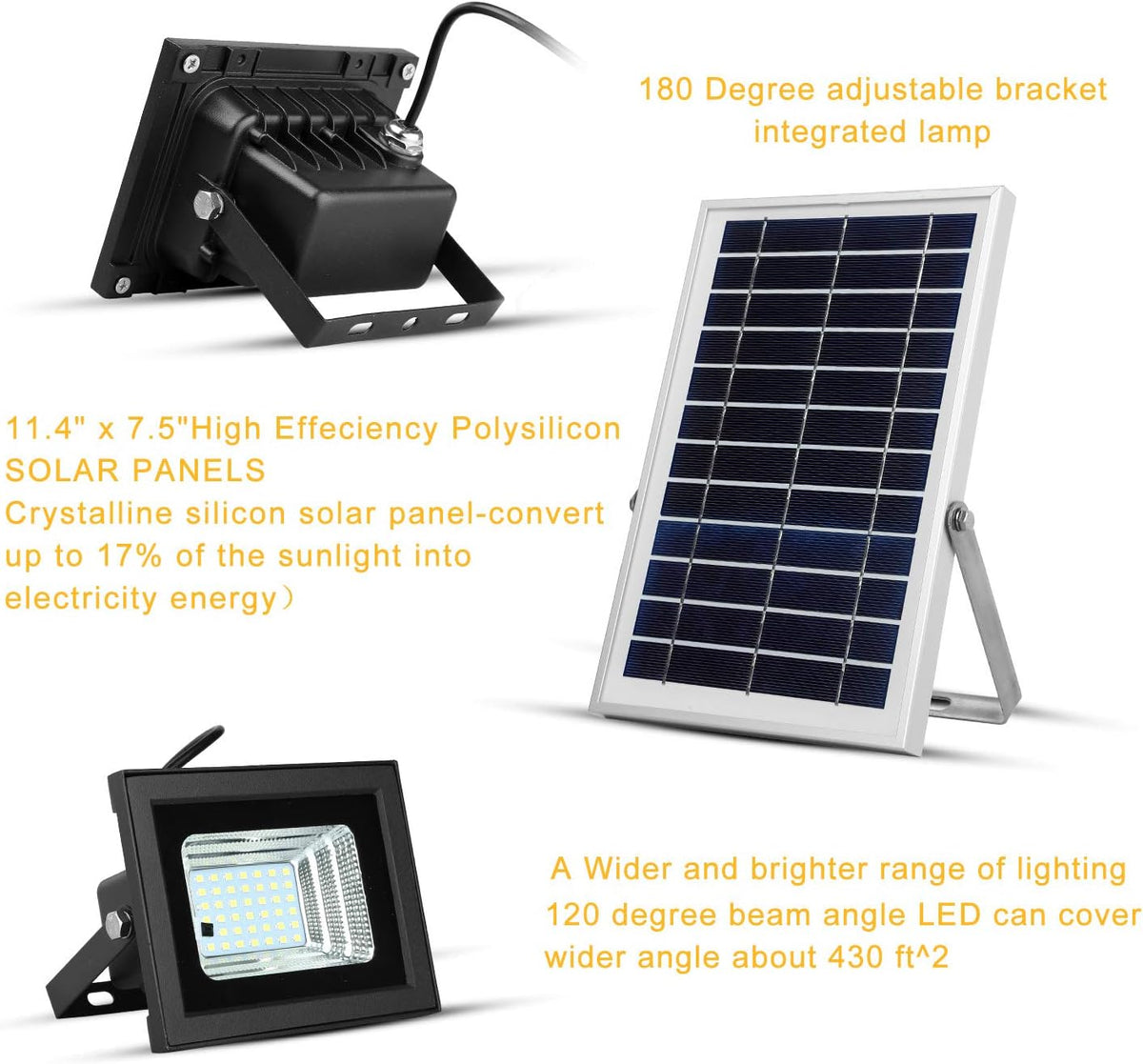 Dual 42 LEDs 6500K Dusk to Dawn IP65 Waterproof Solar Flood Lights Q42546
