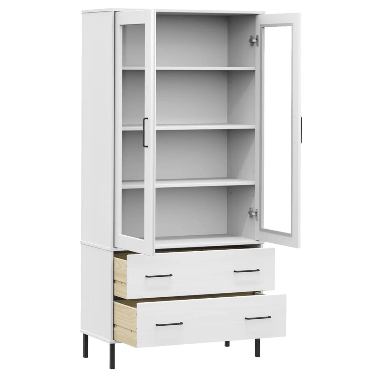 Pine Wood Bookcase with 2 Doors Cabinet and 2 Storage Drawers S864