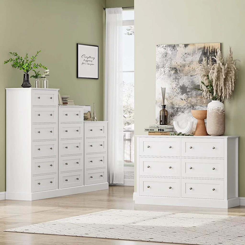 White 6 Drawer Double Dresser I5403