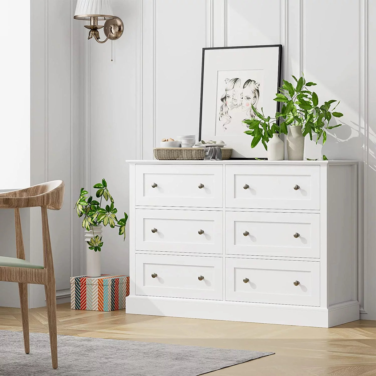 White 6 Drawer Double Dresser I5403