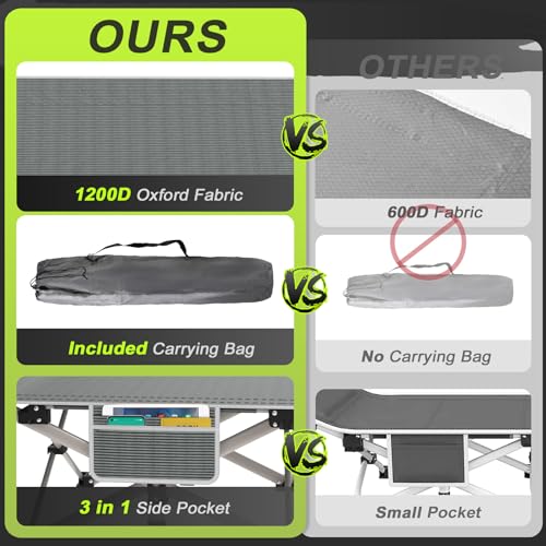 Grey Folding Camping Cot with Carry Bag T350645