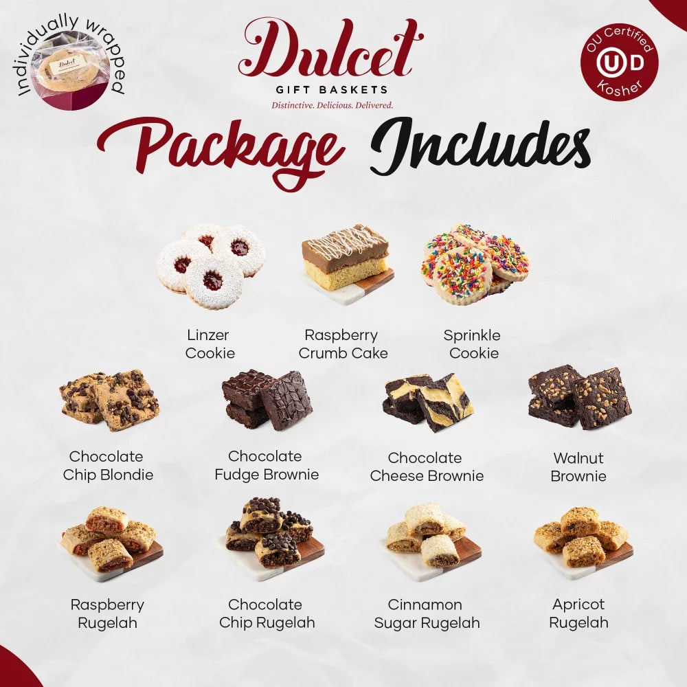 Assorted cookies gift basket with chocolate brownies, rugelach and crumb cake Y13672