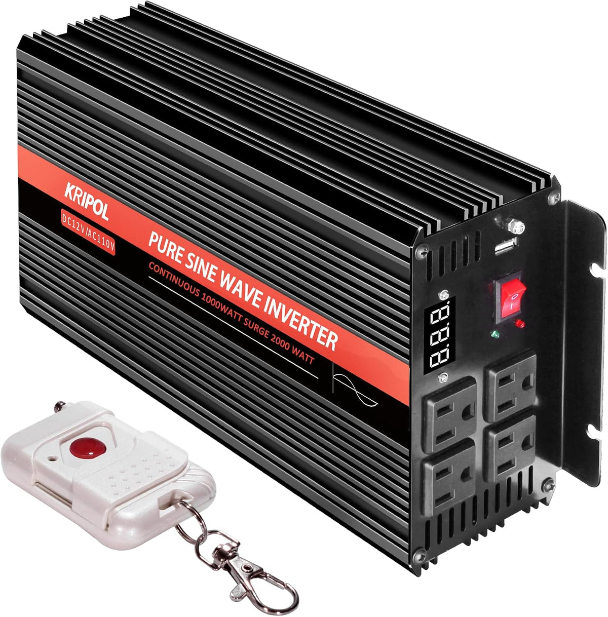 1000 Watt Pure Sine Wave Inverter 12v DC to 110/120v AC with Wireless Remote Control M955
