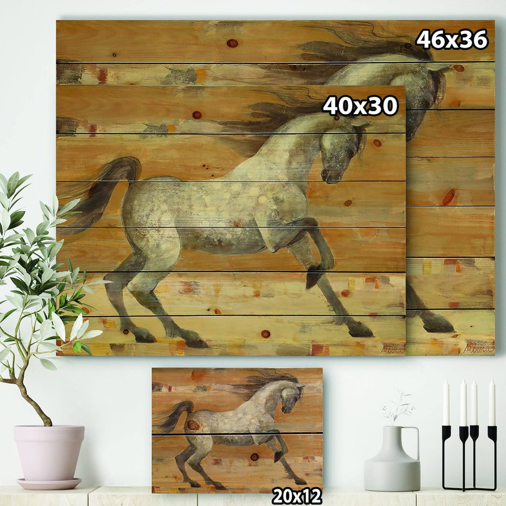 Brown Horse Print on Natural Pine Wood U180527