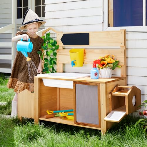 Wooden Potting Table with Raised Garden Bed and Sink E518090