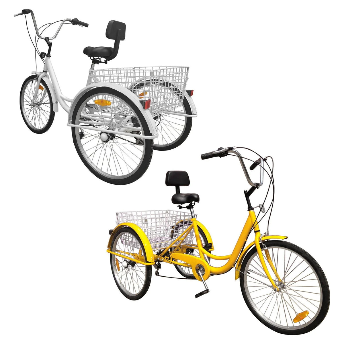 24 inch 7-Speed 3 Wheel Tricycle with Basket White/Yellow M29838