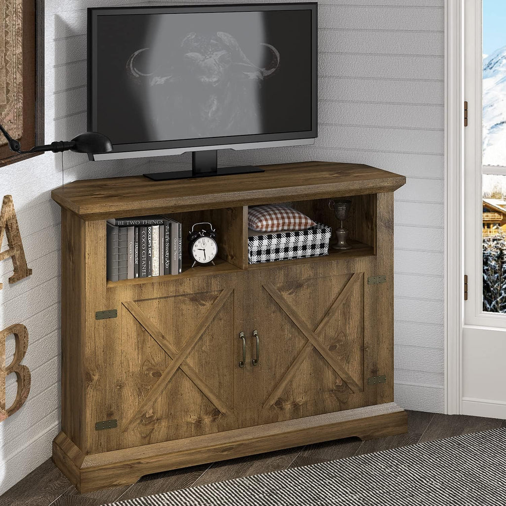 Espresso Corner TV Stand with Storage Cabinets A7935