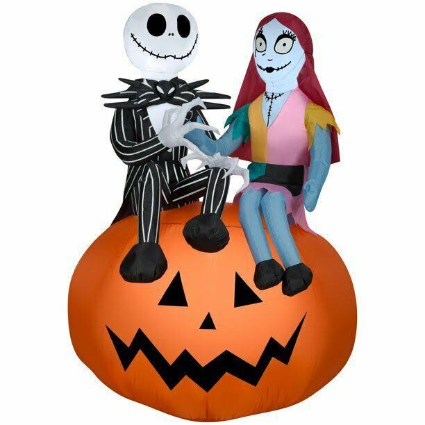 Jack and Sally Sitting on Pumpkin Airblown Inflatables U9015