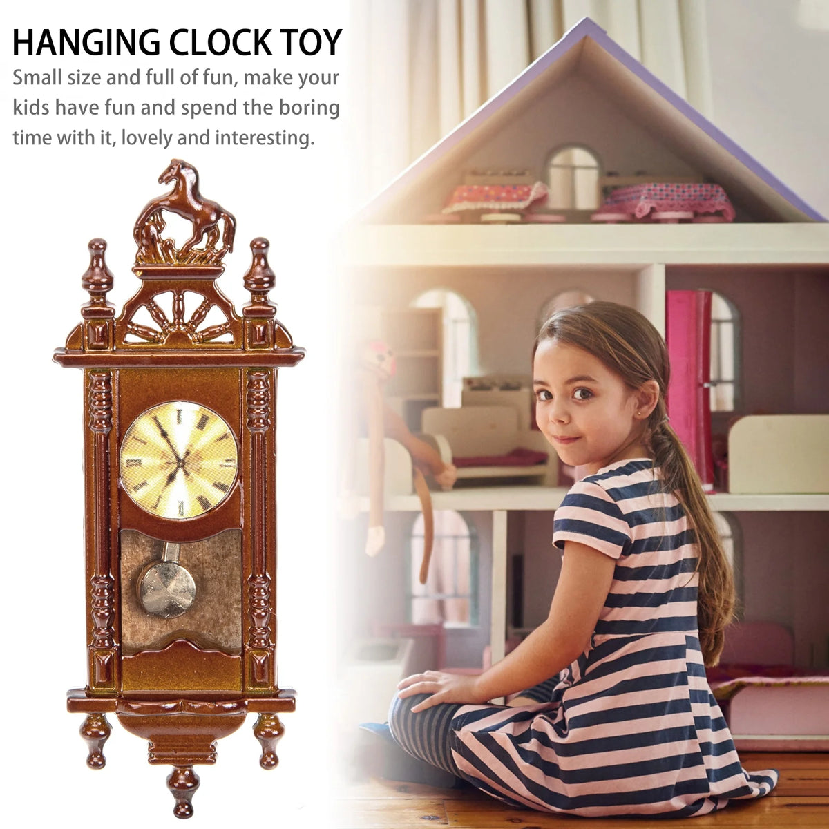 Metal Dollhouse Hanging Clock Toy Doll Furniture G97331