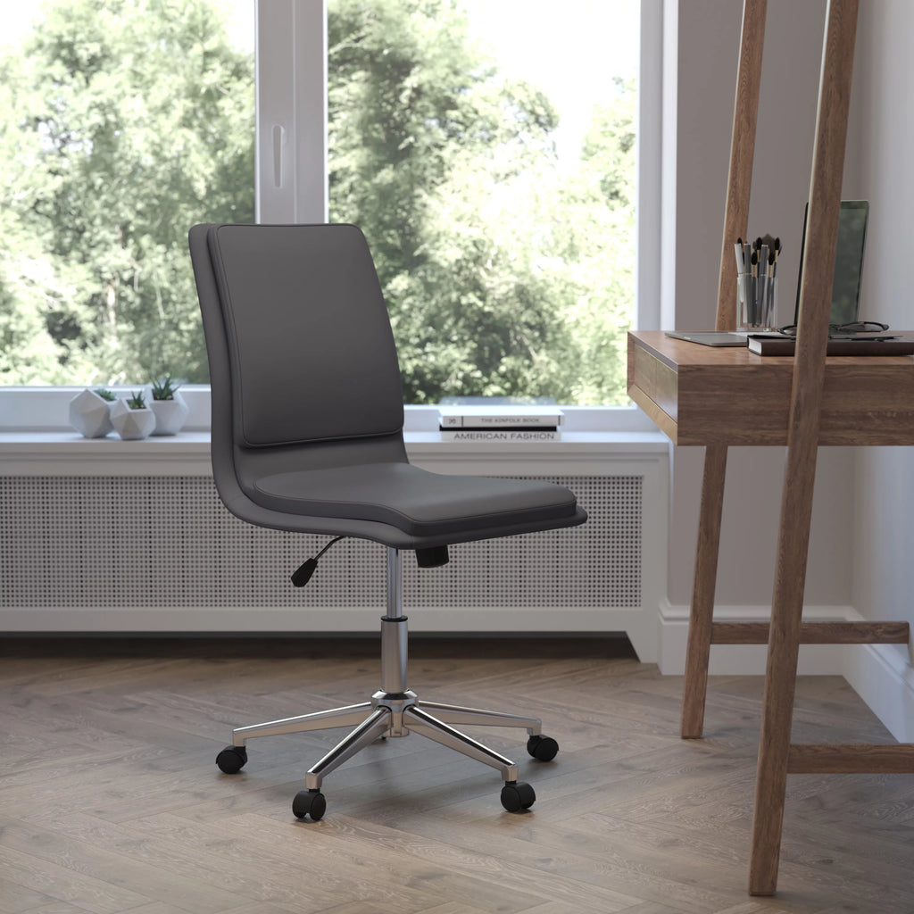 Gray Mid-Back Armless Swivel Task Office Chair H522