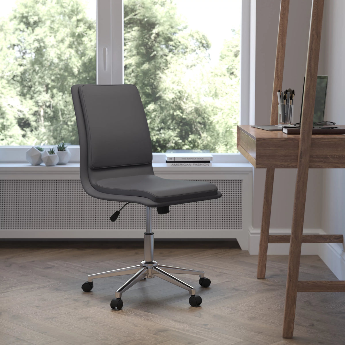 Gray Mid-Back Armless Swivel Task Office Chair H522