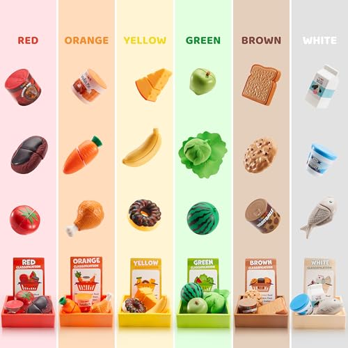 Color Sorting Play Food Set with Display Rack and 6 Boxes I27768