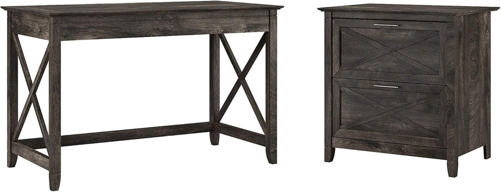 48W Cape Cod Gray Writing Desk with 2 Drawer Lateral File Cabinet N827152
