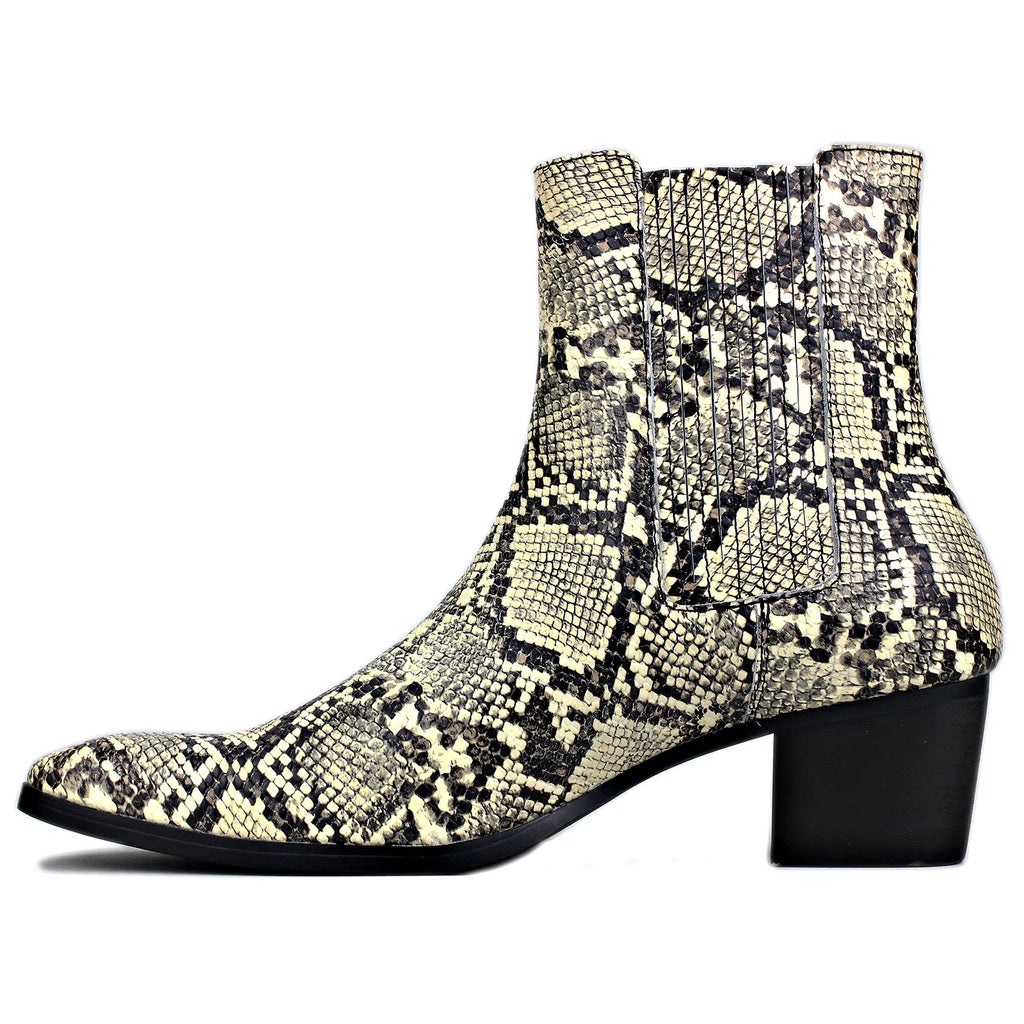 Beige Chelsea Snake Prints Leather Slip-On Dress Boots T718262