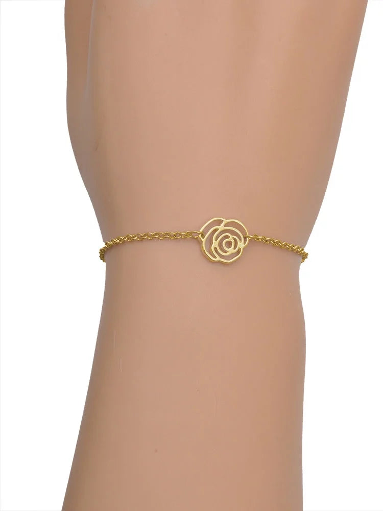 Silvertone Gold-tone Rose Link Chain Bracelet A299
