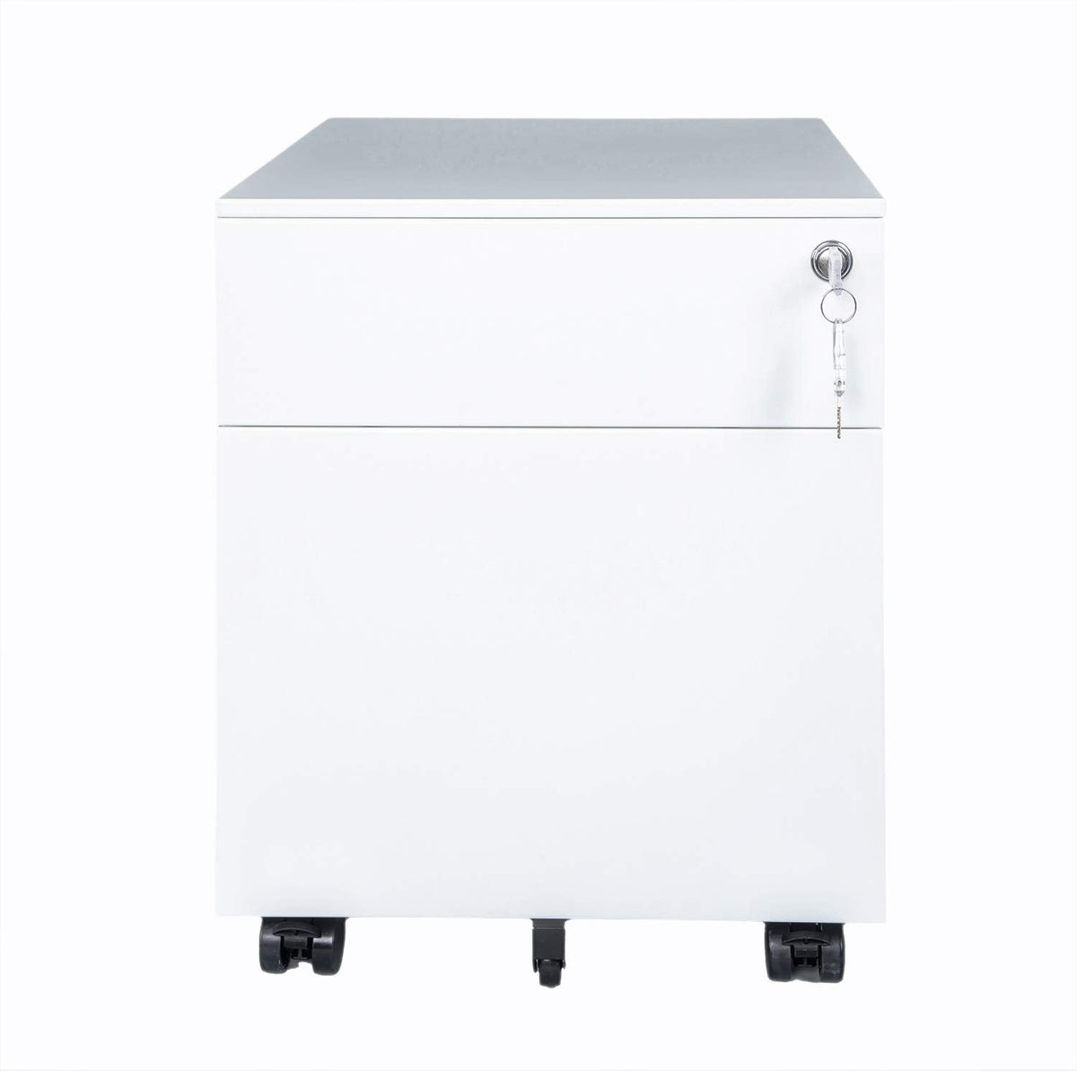 White 2 Drawer Steel File Cabinet with Casters and Lock L3568