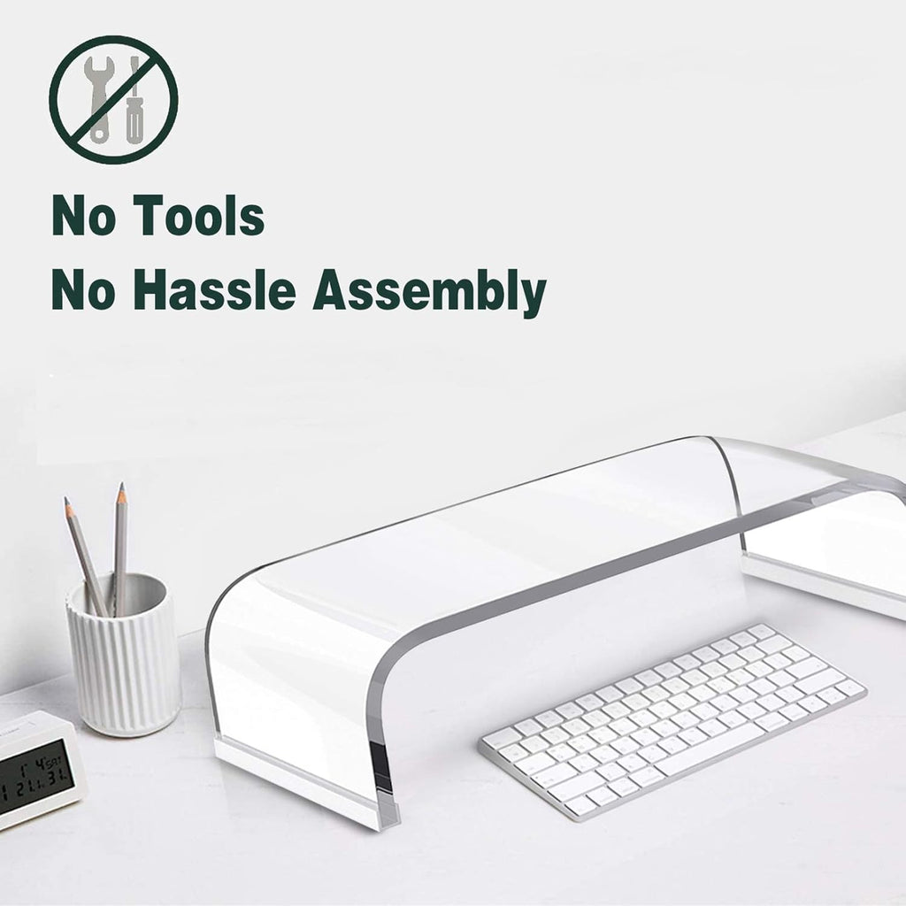 Acrylic Transparent Corner Computer Monitor Stand Riser 2 Pack 20” and 15” DIY Desktop Stand Riser Organizer with Anti-Slip Case C448