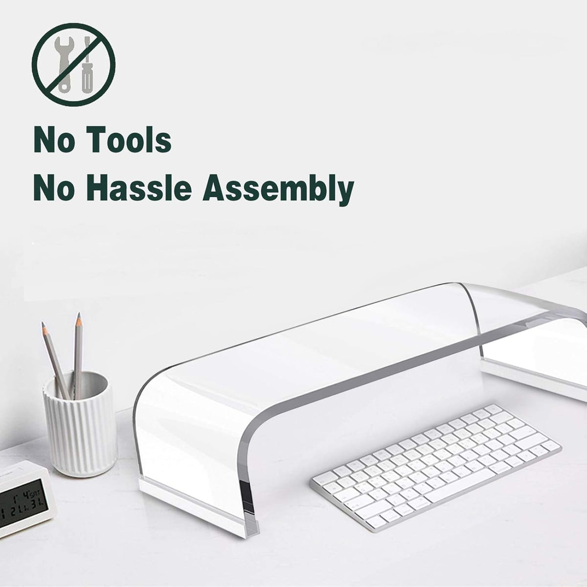 Acrylic Transparent Corner Computer Monitor Stand Riser 2 Pack 20” and 15” DIY Desktop Stand Riser Organizer with Anti-Slip Case C448