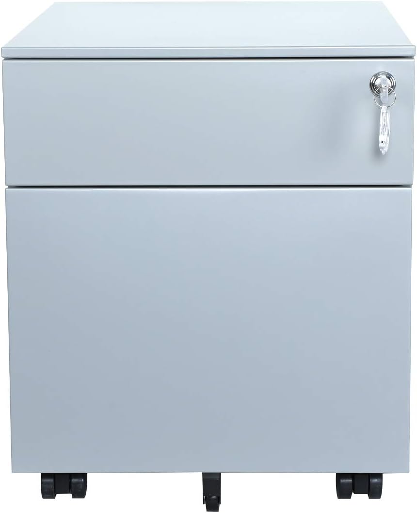 White 2 Drawer Steel File Cabinet with Casters and Lock L3568