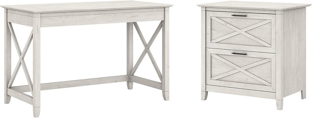 48W Cape Cod Gray Writing Desk with 2 Drawer Lateral File Cabinet N827152