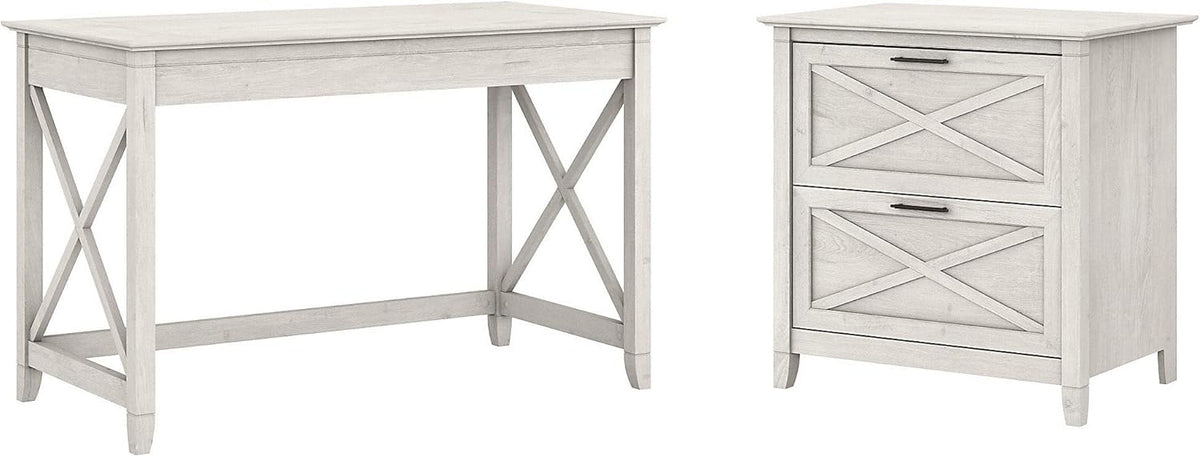 48W Cape Cod Gray Writing Desk with 2 Drawer Lateral File Cabinet N827152