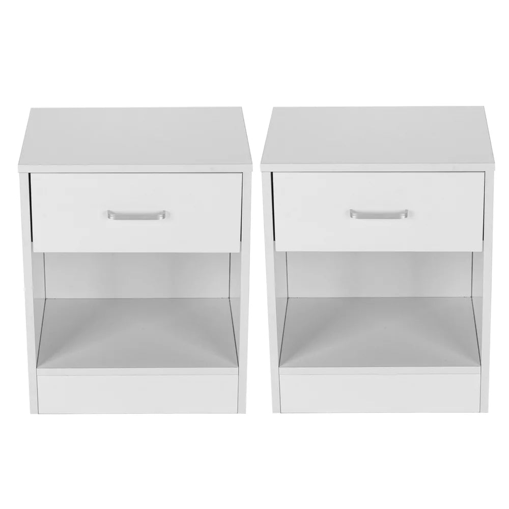 White Wood Nightstand with Storage Drawers V150