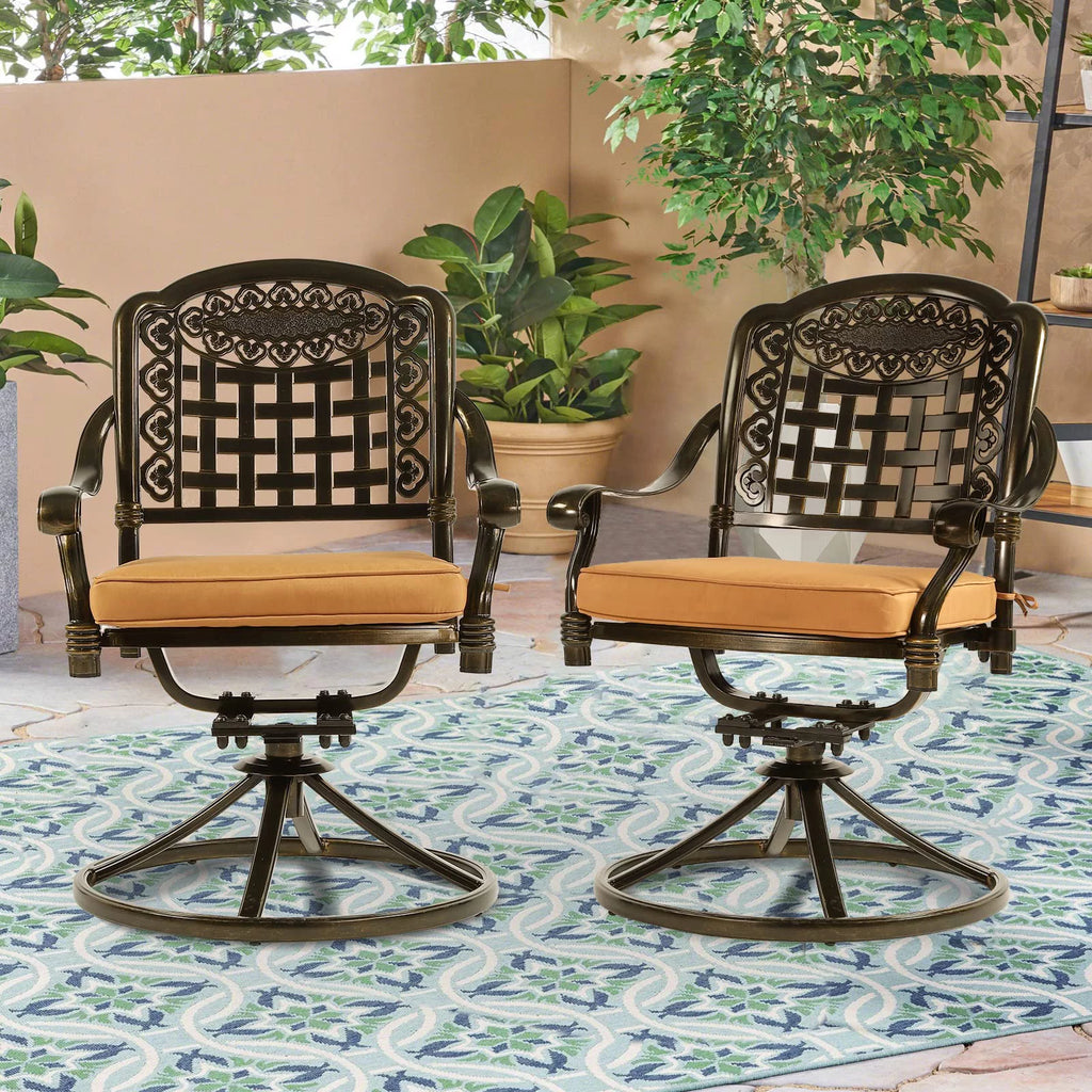 2-Piece Cast Aluminum Swivel Rocker Patio Dining Chairs with Cushion I818
