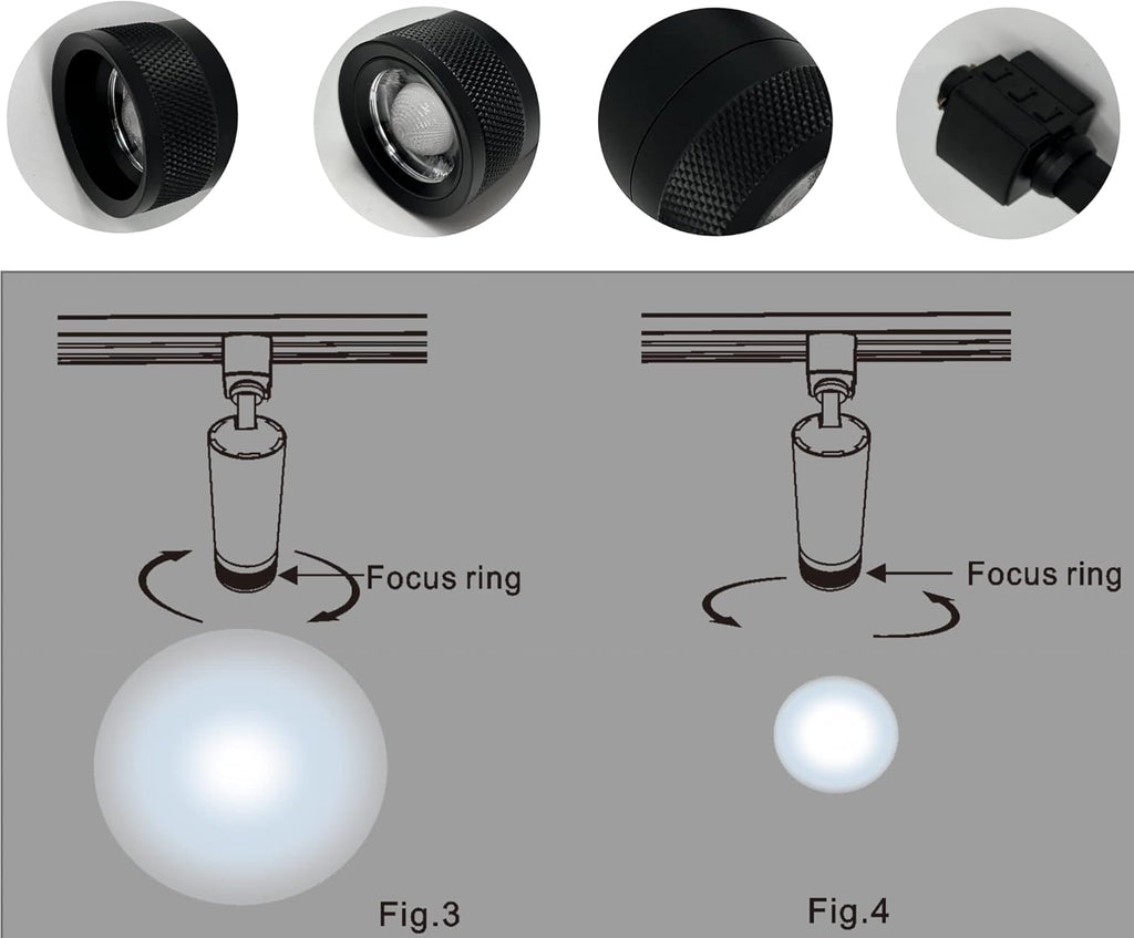 20W Zoom Dimmable LED Track Light Head Black 4000k K180