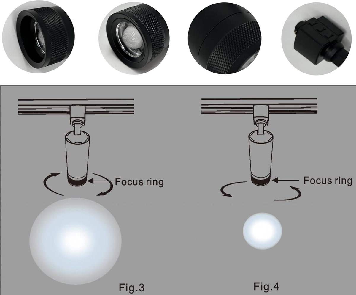 20W Zoom Dimmable LED Track Light Head Black 4000k K180