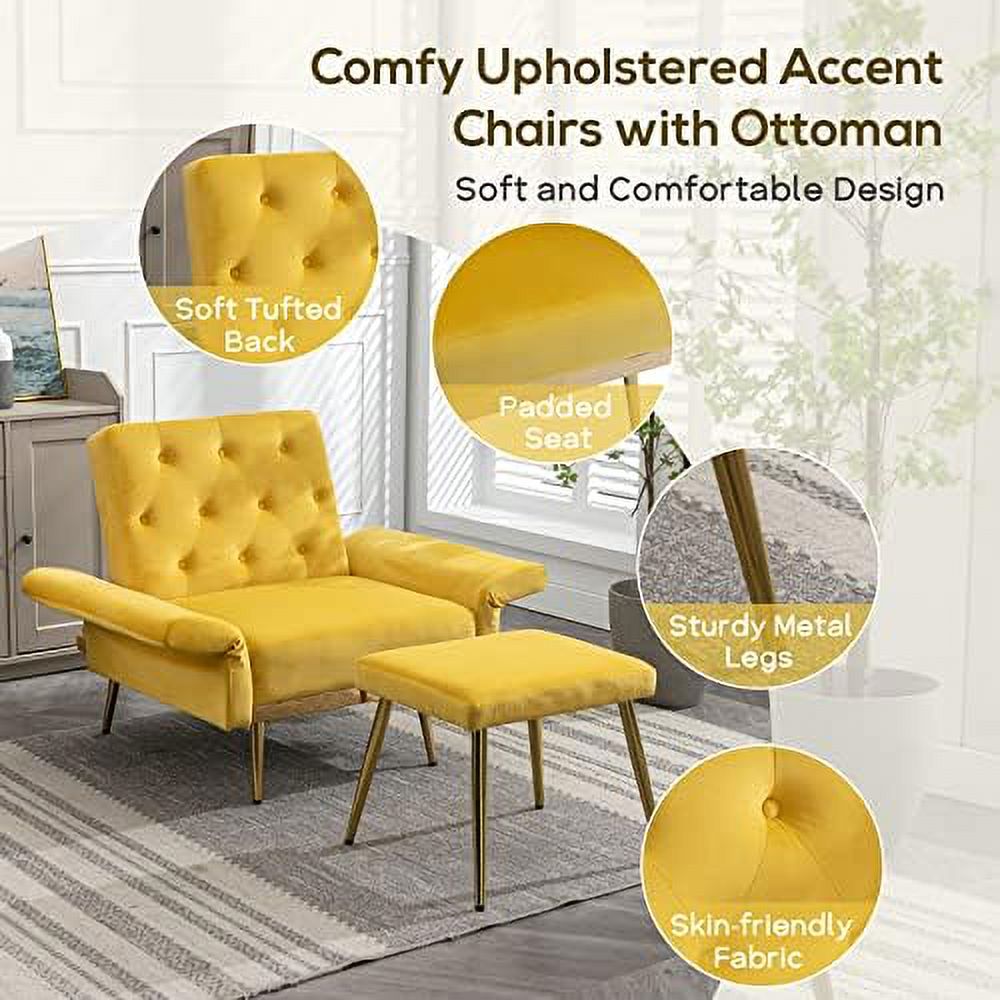 Olive Green Velvet Single Sofa Chair with Ottoman A66616