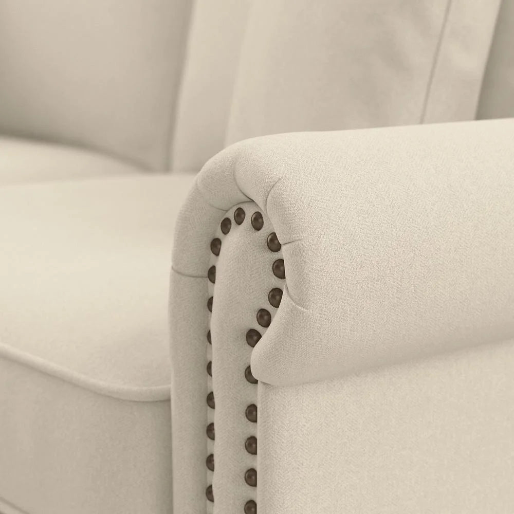 Cream Herringbone L Shaped Sectional Couch L875