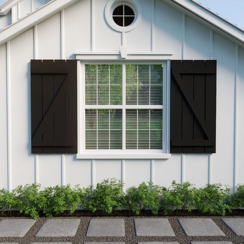 Primed Tan Faux Wood Shutters E340508