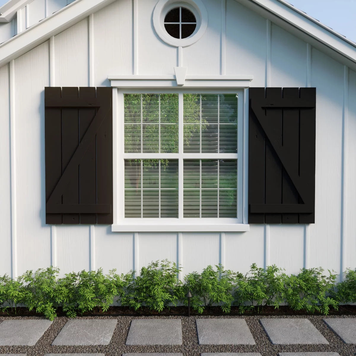 Primed Tan Faux Wood Shutters E340508