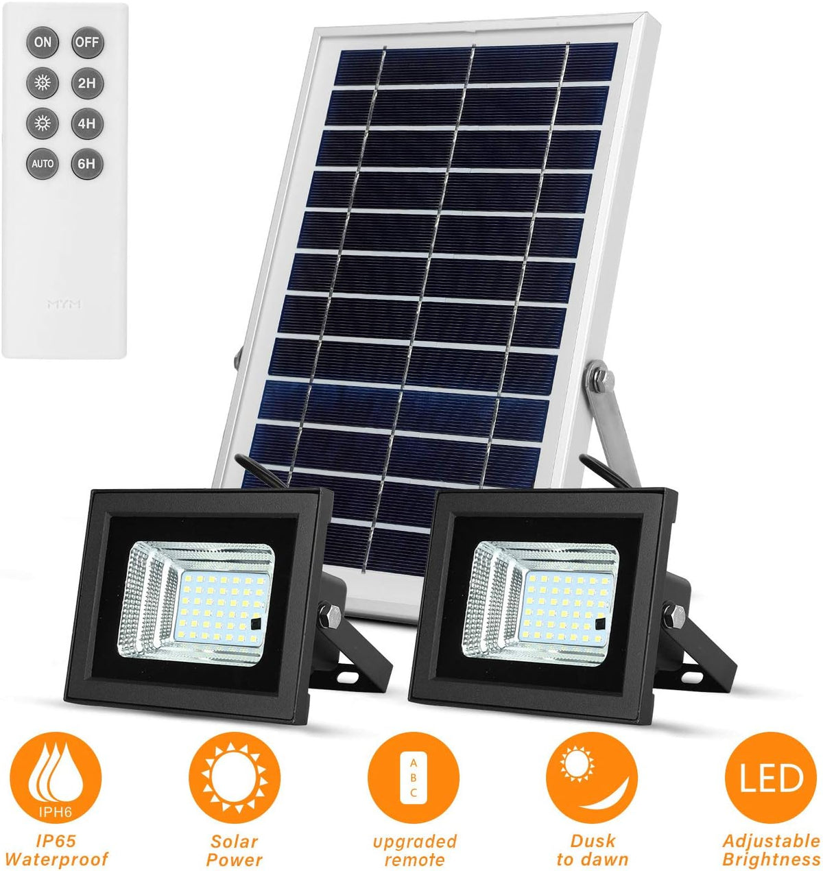 Dual 42 LEDs 6500K Dusk to Dawn IP65 Waterproof Solar Flood Lights Q42546