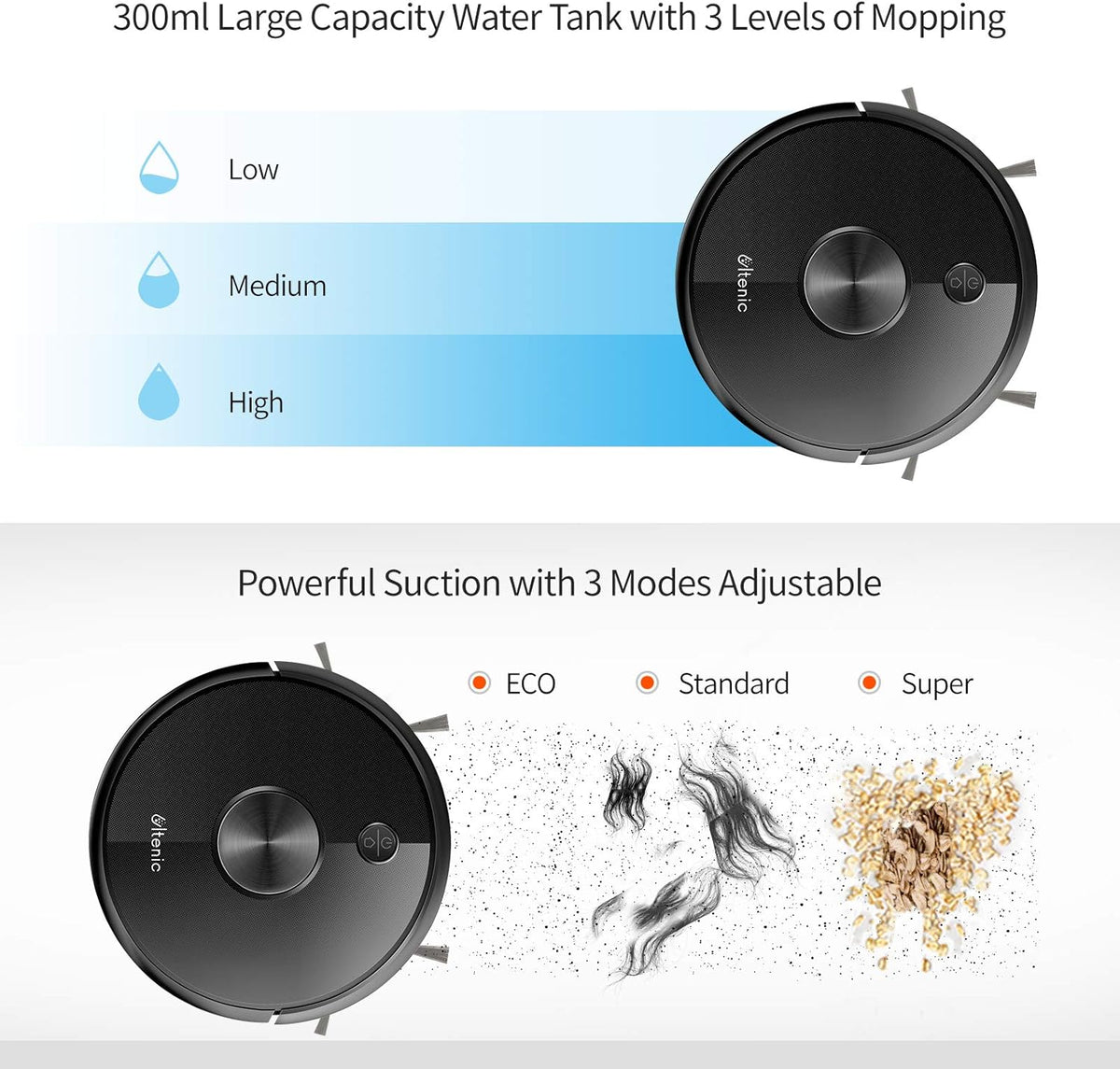 Robot Vacuum Cleaner and Mop, 3000Pa Suction, 150Mins Runtime N668