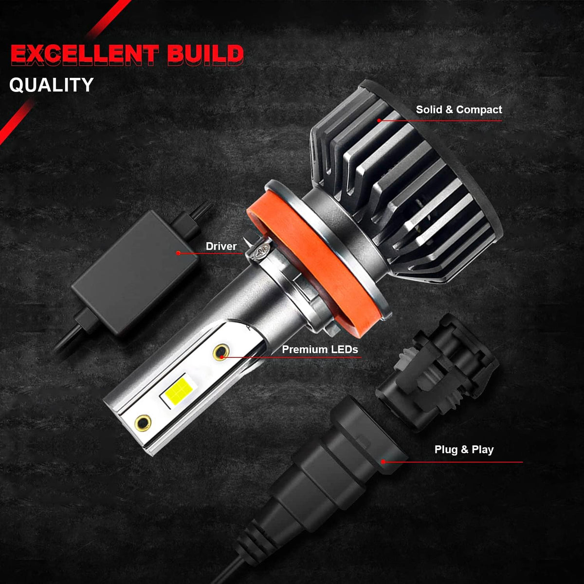 9005 High Beam + H11 Low Beam LED Headlight Bulbs, 6000K Cool White, Pack of 4 Pack of 2 K36627