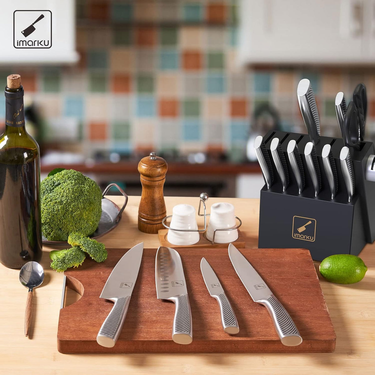 14PCS High Carbon Stainless Steel Kitchen Knife Set with Block S806047