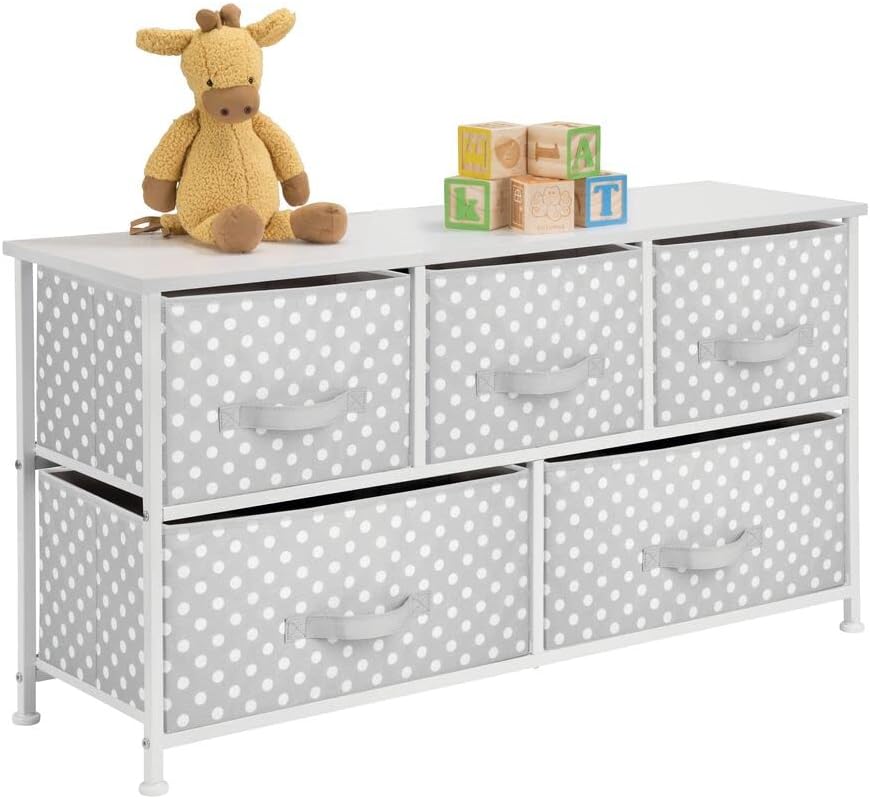 Gray White 5 Removable Fabric Drawers Storage Dresser H938947