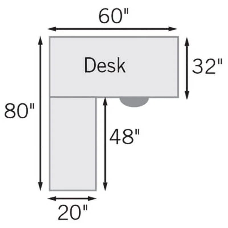 60"W x 32"D LShaped Desk with Pedestal Weathered Walnut Laminate Top/Black Accents V4066
