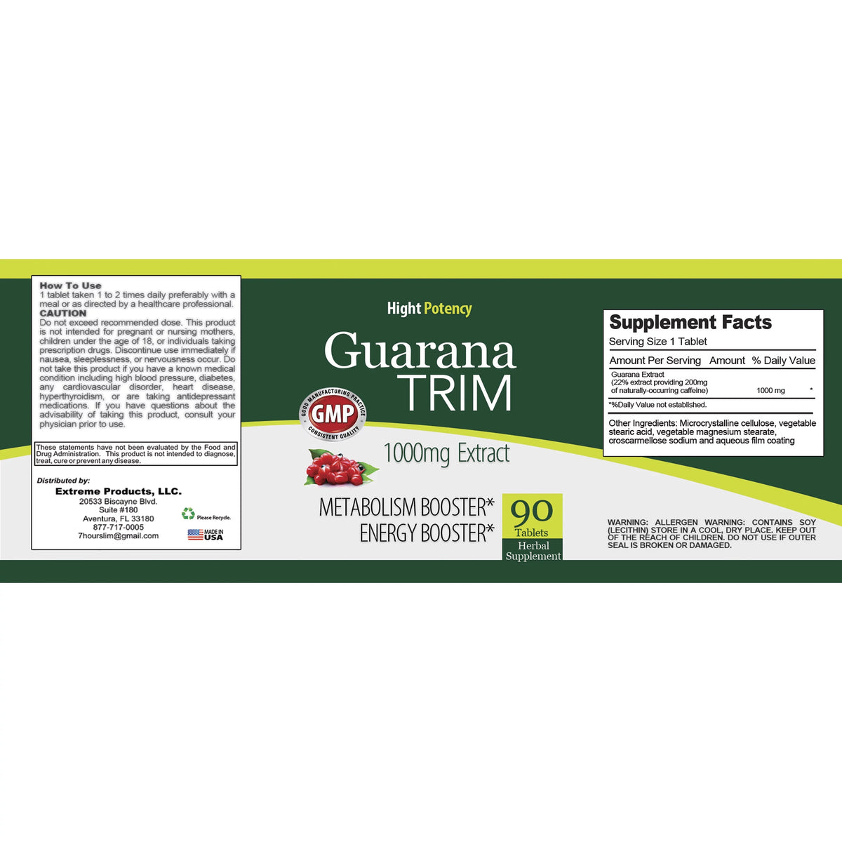 Guarana 1000-milligrams 90 Capsules U3842