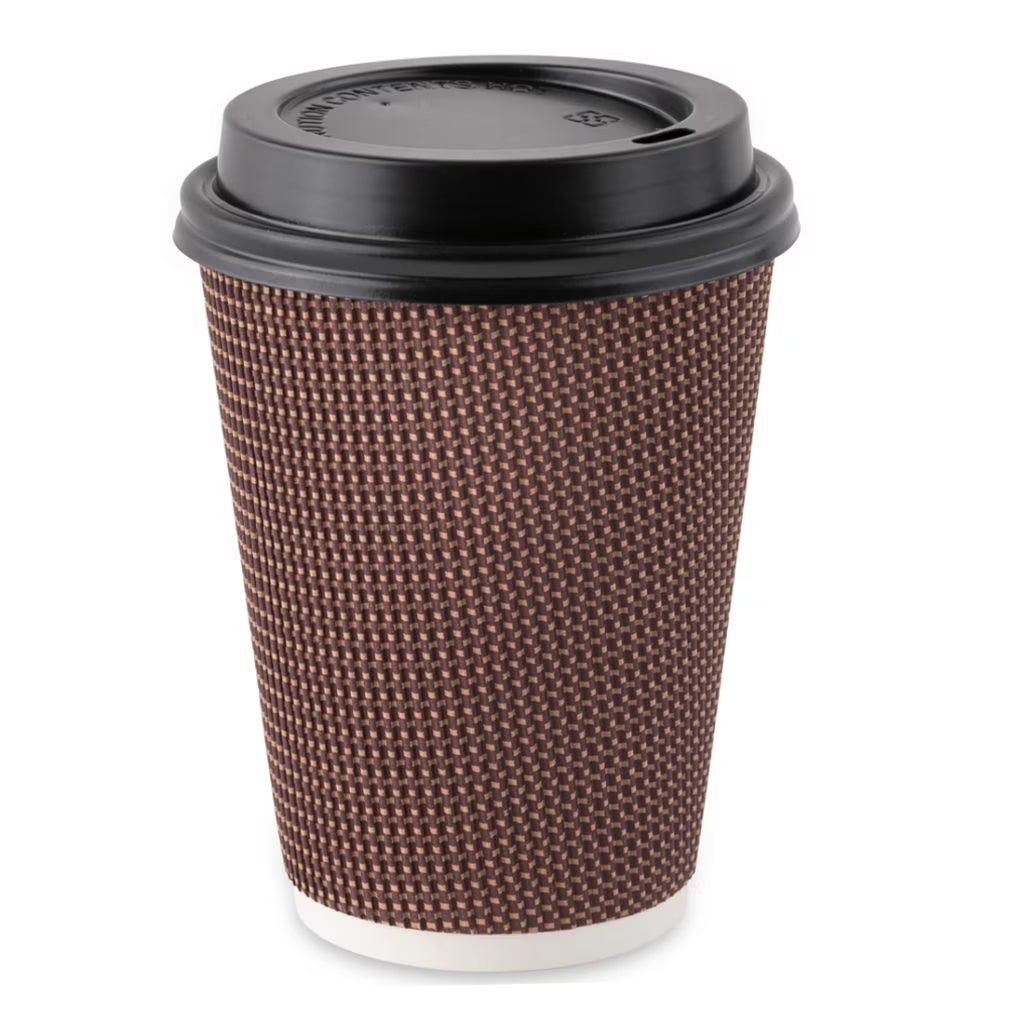 48 Pc Insulated Double Walled Disposable Paper Hot Cups with Lids R4074