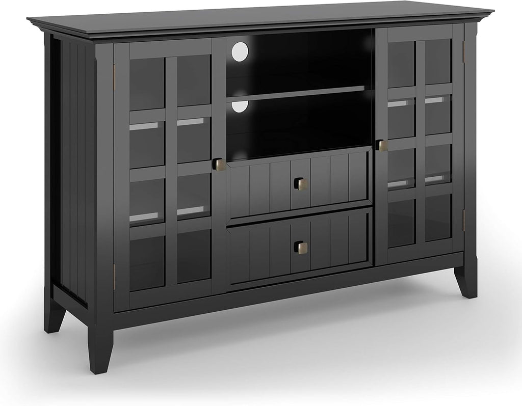 Black Solid Wood TV Media Stand with Storage Shelves and Cabinets E814176