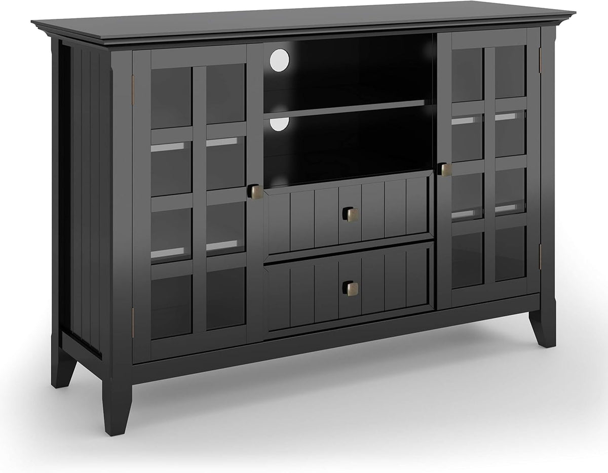 Black Solid Wood TV Media Stand with Storage Shelves and Cabinets E814176
