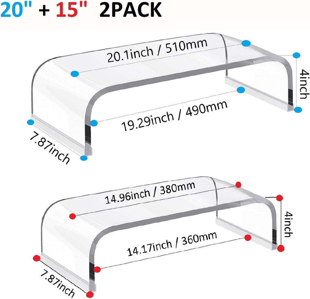 Acrylic Transparent Corner Computer Monitor Stand Riser 2 Pack 20” and 15” DIY Desktop Stand Riser Organizer with Anti-Slip Case C448