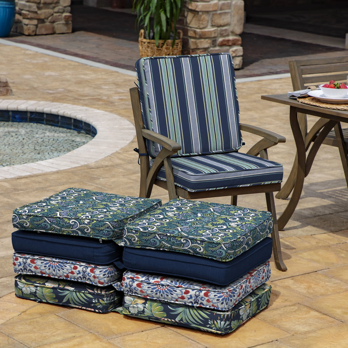 Sapphire Aurora Blue Stripe Outdoor Chair Cushion J165572