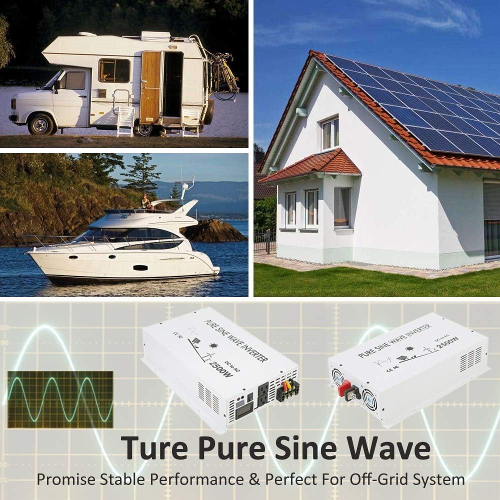 3500W Pure Sine Wave Power Inverter DC 48V to 110V 120V AC with Dual Outlets K713438