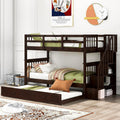 Solid Wood Twin-Over-Twin Bunk Bed with 3 Storage Drawers and Staircase (Grey) K708