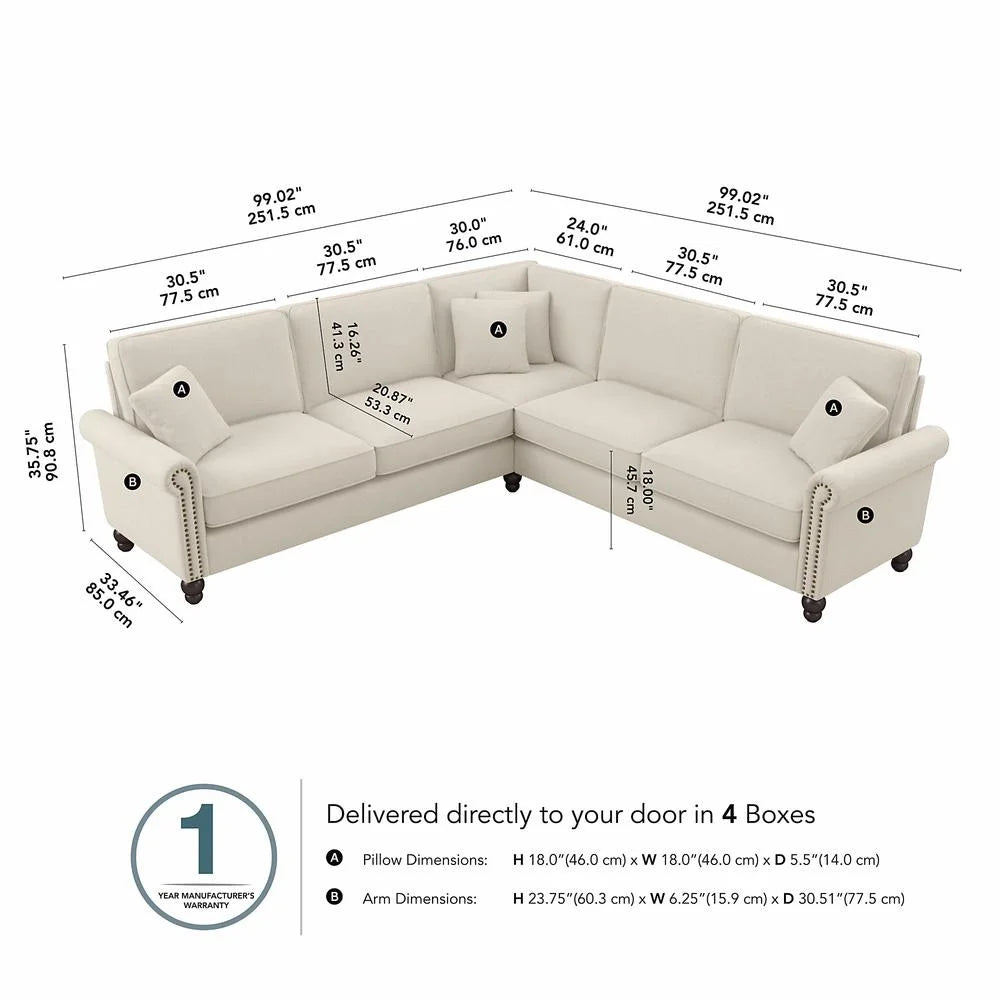 Cream Herringbone L Shaped Sectional Couch L875