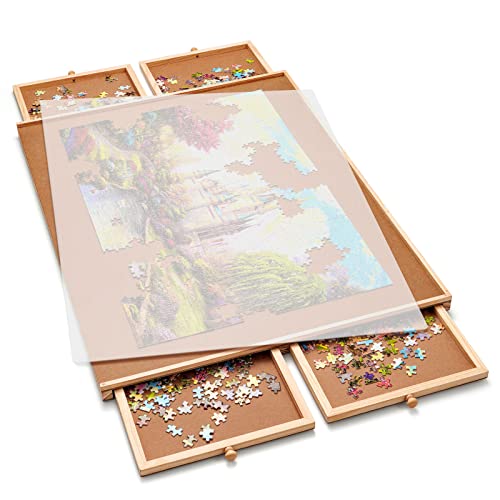 Wooden Jigsaw Puzzle Table with Drawers & Cover Mat, 23" X 31" Portable Puzzle Board Z4014