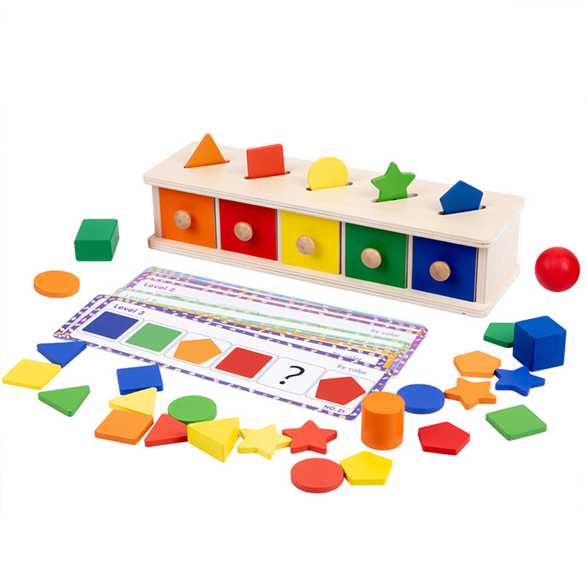 Montessori Wooden Color Shape Sorting Box Game Geometric Matching Blocks Educational Toy R274479